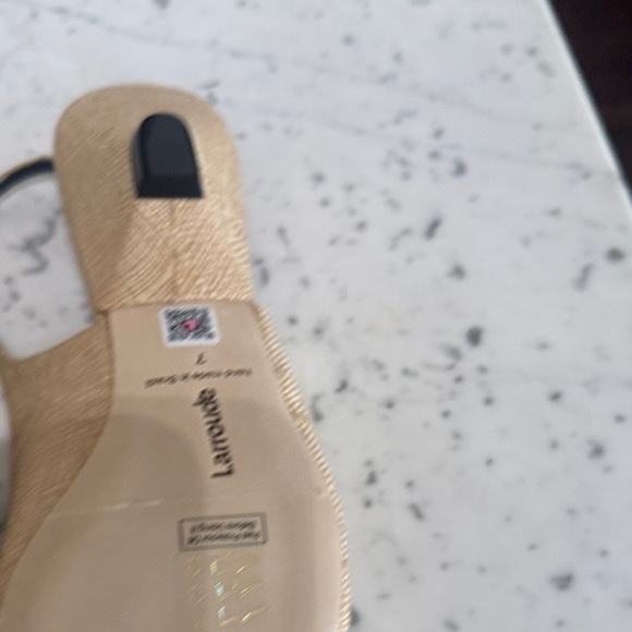 Larroude Gold Pointed Slingback Flats with Black Buckle - Picture 3 of 7